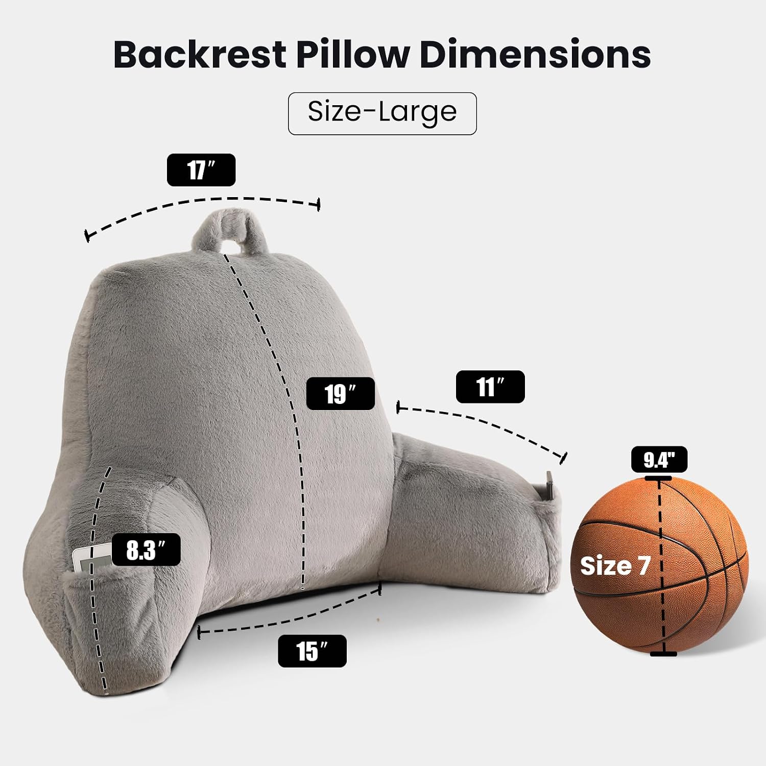 Pajeo Large Plush Backrest Pillow for Sitting in Bed, Faux Fur Sitting Pillow with Support Arms, Oeko-TEX Certified Aesthetic Lounging Pillow…