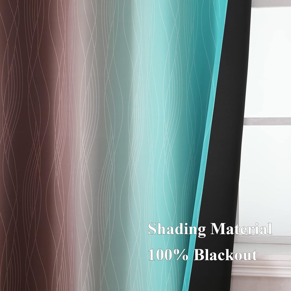 Estelartextiler Estelar Textiler Brown and Teal Ombre Blackout Curtains 63 Inches Long for Kids Room, Thermal Insulated Gradient Full Light…