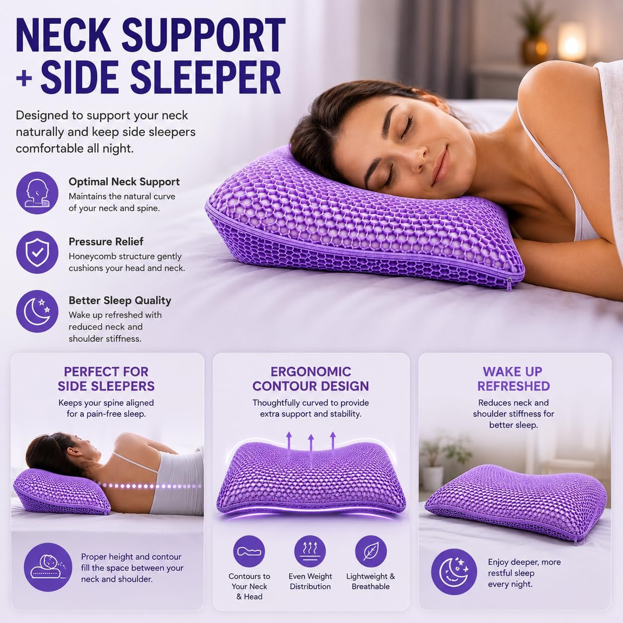 Cooling Gel Memory Foam Pillow for Neck & Shoulder Support | Breathable Honeycomb Design | Soft Ergonomic Bed Pillow for Side & Back…