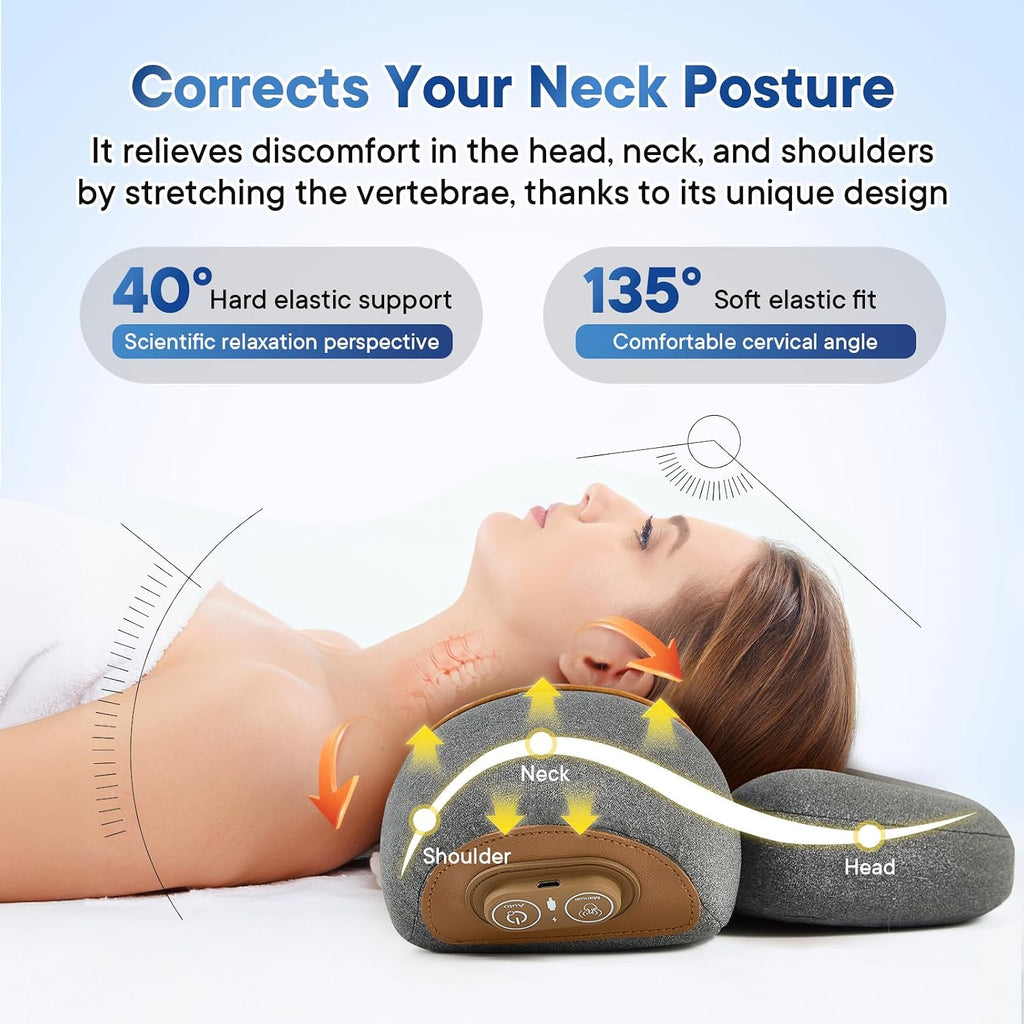 Gifey 3-in-1 Rechargeable Neck Massager Pillow with Heat, Vibration & Traction, Deep Tissue, Neck Hump Corrector & Cervical Support for Ho…