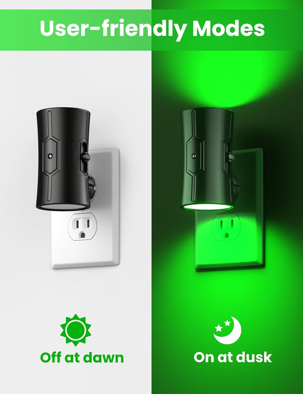 Sujeet LED Night Light, Night Lights Plug into Wall, Dusk to Dawn Sensor, 0-100LM Adjustable Brightness, Green Nightlight, Dimmable Night L…