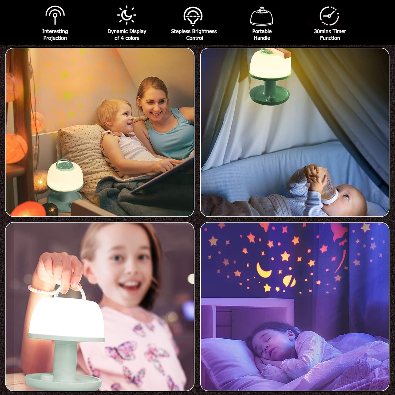 LICKLIP Toddler Night Light Lamp, Dimmable LED Bedside Lamp with Star Projector, Kids Night Lights with Timer Design & Color Changing…