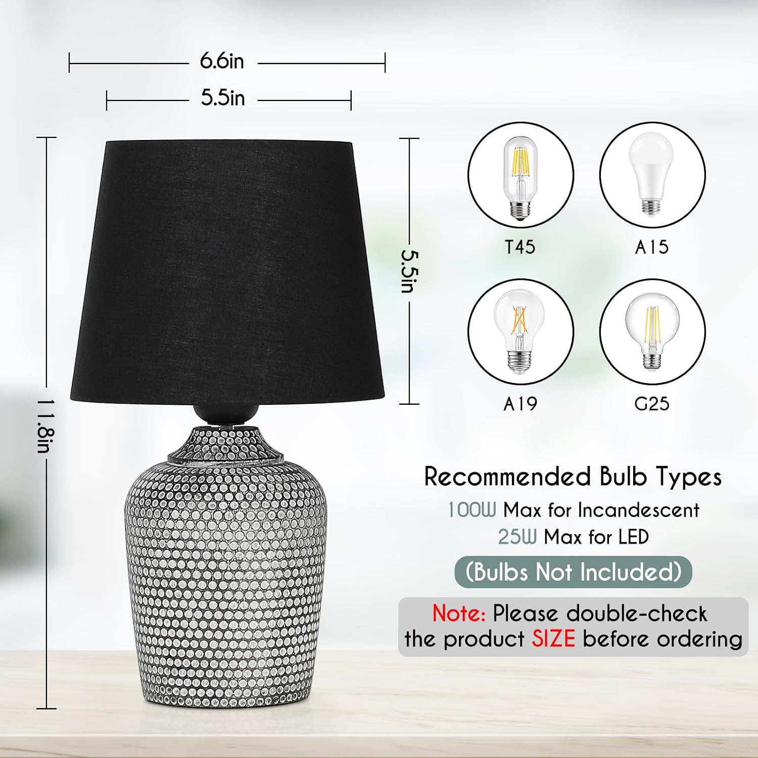 Sucolite 11.8'' Small Table Lamps Set of 2, Bedside Nightstand Lamps for Bedroom Kid’s Room, Cute Desk Lamps with Studded Texture Base…