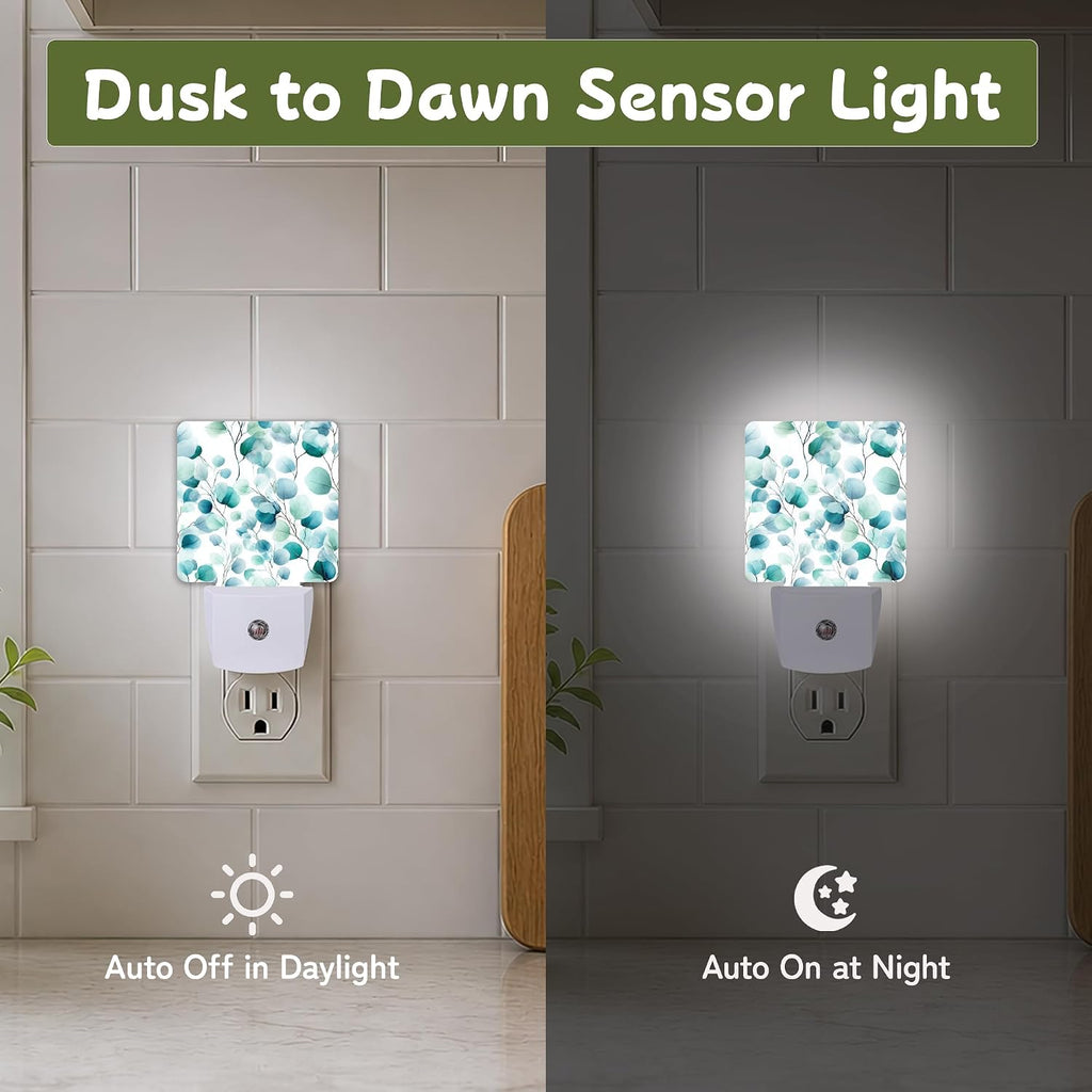 Night Light, Green Eucalyptus Night Lights Plug into Wall Decor for Bedroom Bathroom Hallway Kitchen, Dusk to Dawn Sensor Gift for Women…