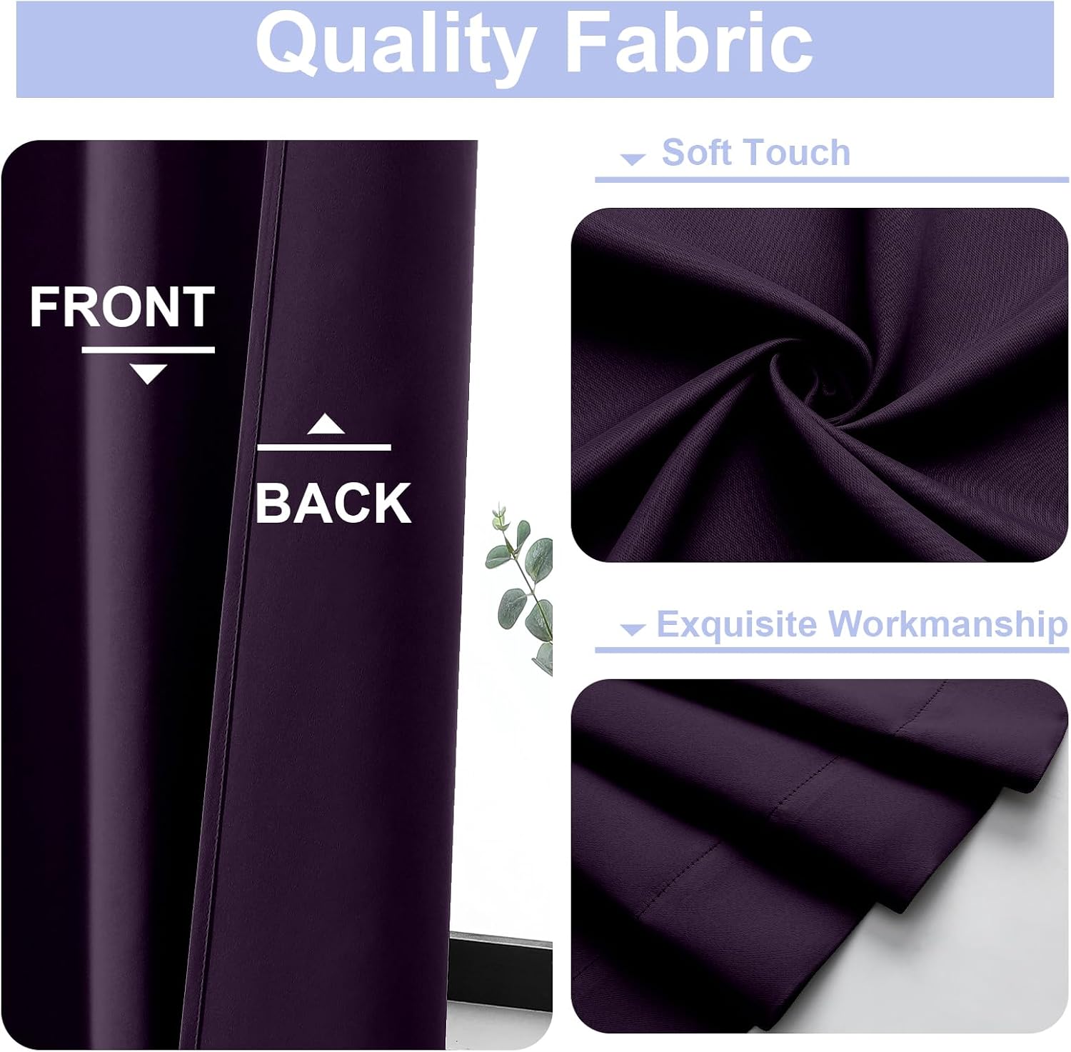 Simplebrand Ava BlackBerry Blackout Curtains for Bedroom 63 Inch Length 2 Panels Set, Nursery Thermal Insulated Energy Saving Rod Pocket Wi…