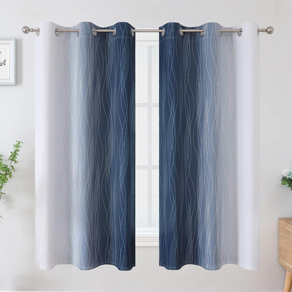 Estelartextiler Estelar Textiler Grayish White and Navy Blue Blackout Curtains for Living Room, Ombre Thermal Insulated Noise Reducing Blac…