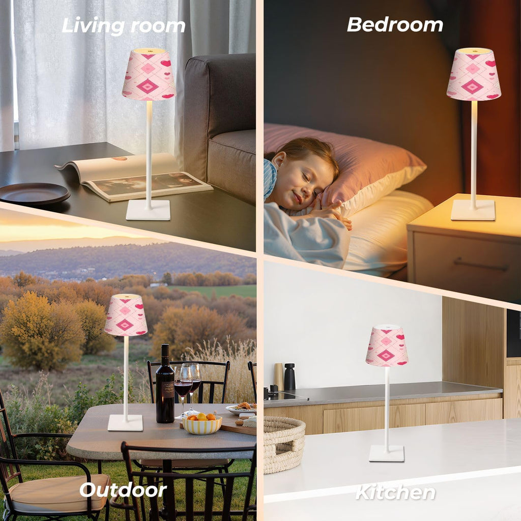 Cordless Mahjong Lamp Pink Heart Diamond Lattice Geometric Romantic Pastel Love Small LED Lamp 3 Color Dimmable Rechargeable Lamps for…