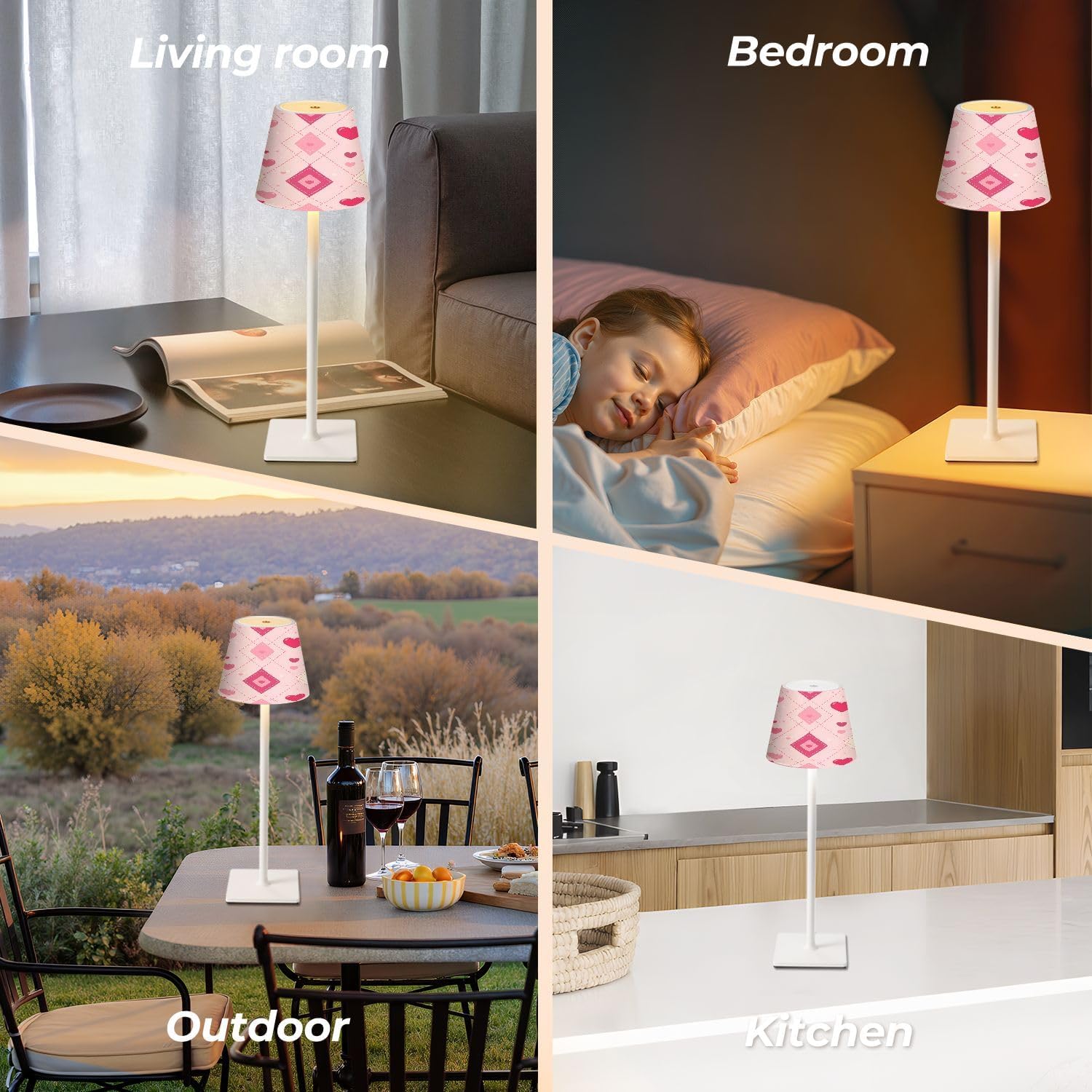 Cordless Mahjong Lamp Pink Heart Diamond Lattice Geometric Romantic Pastel Love Small LED Lamp 3 Color Dimmable Rechargeable Lamps for…