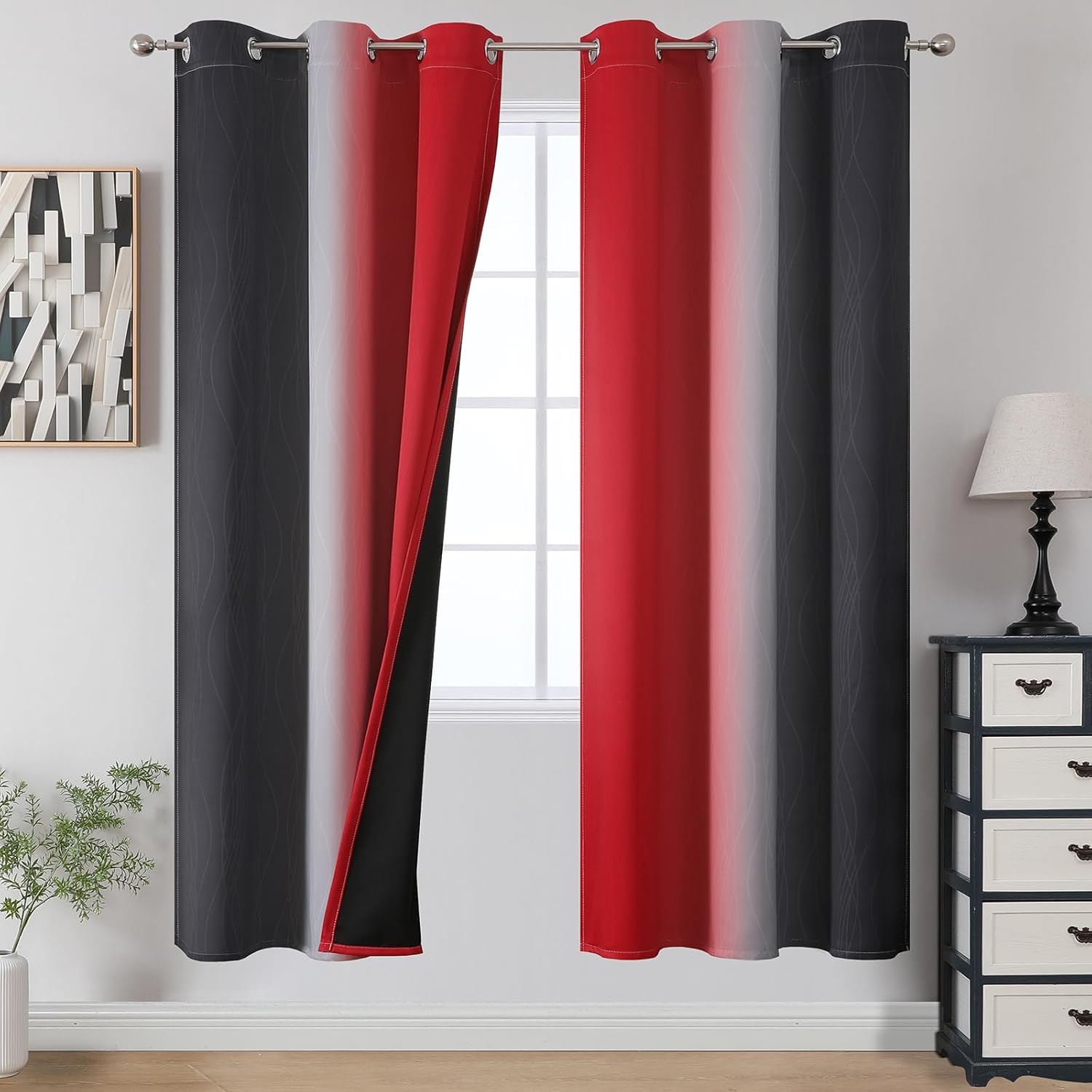 Estelartextiler Estelar Textiler Ombre Red and Black Curtains 72 Inch Length 2 panels, Complete Blackout Curtains for Bedroom, Full Room Da…