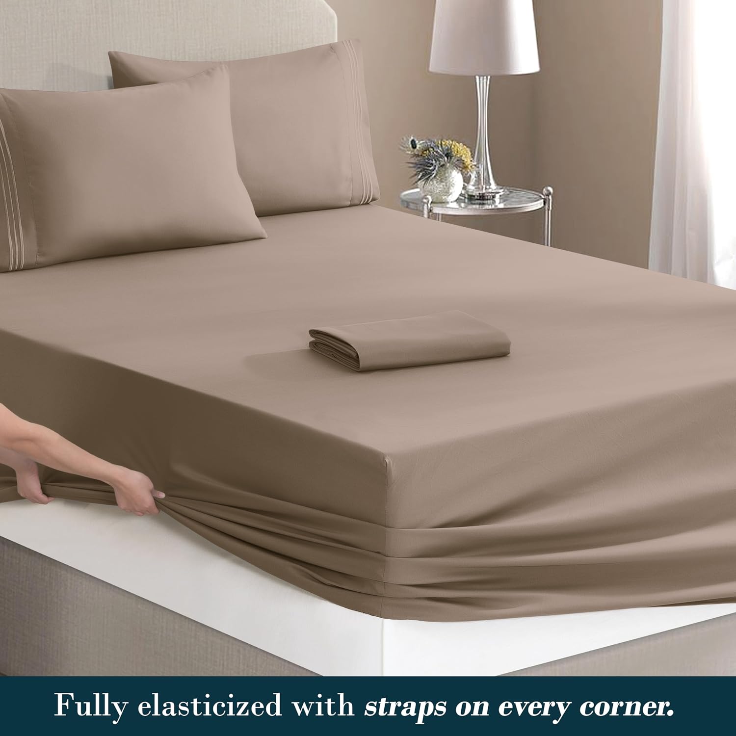 MocassiLuxuryBedding Mocassi Luxury 4-Piece Sheet Set, Ultra Soft 1800 Hotel Quality Microfiber Sheet Set, Fits Mattresses Up to 18 to 24 I…