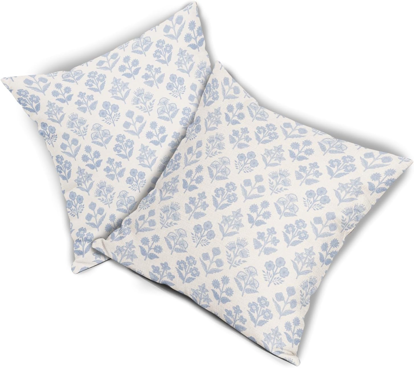 Baby Blue Floral Pillow Covers 20x20 Inch Set of 2, Vintage Flower Block Print Pattern Decorative Throw Pillowcases Outdoor Farmhouse…