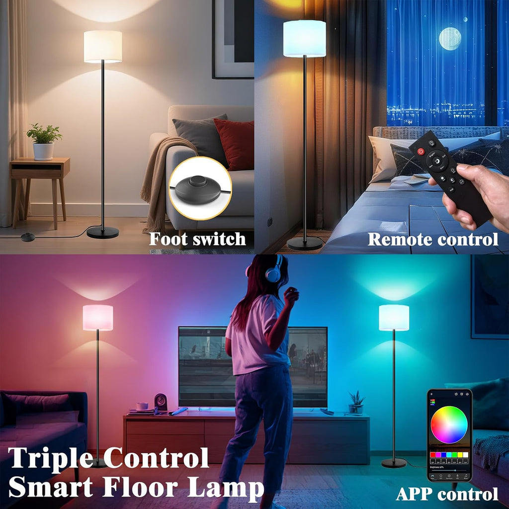 Smart Floor Lamp with APP & Remote Control - Dimmable RGB & White Light (3000K-6500K) for Living Room, Bedroom, Office - Modern Standing…