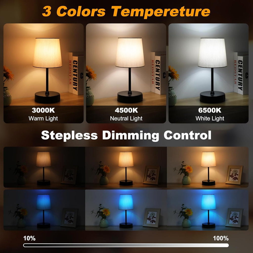 Ascher Small Bedside Table lamp, RGB Color Changing Lamps, 3 Color Temperatures Nightstand Lamps with USB C and A Ports, Touch Dimmable…