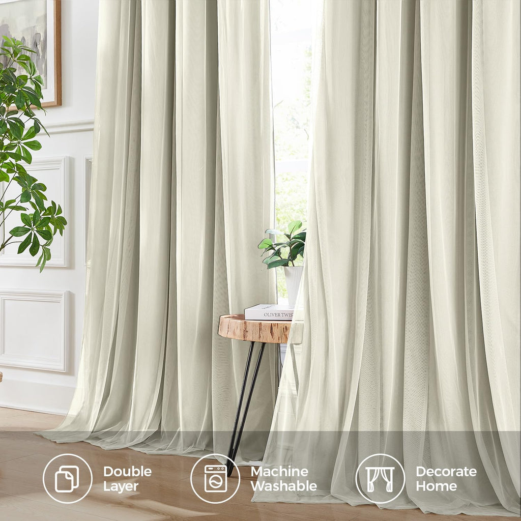 Swandream Blackout Curtains for Bedroom, Double Layer Ivory Curtains, Black Out Curtain 72 inch Long with Sheer Overlay for Living Room, Ro…