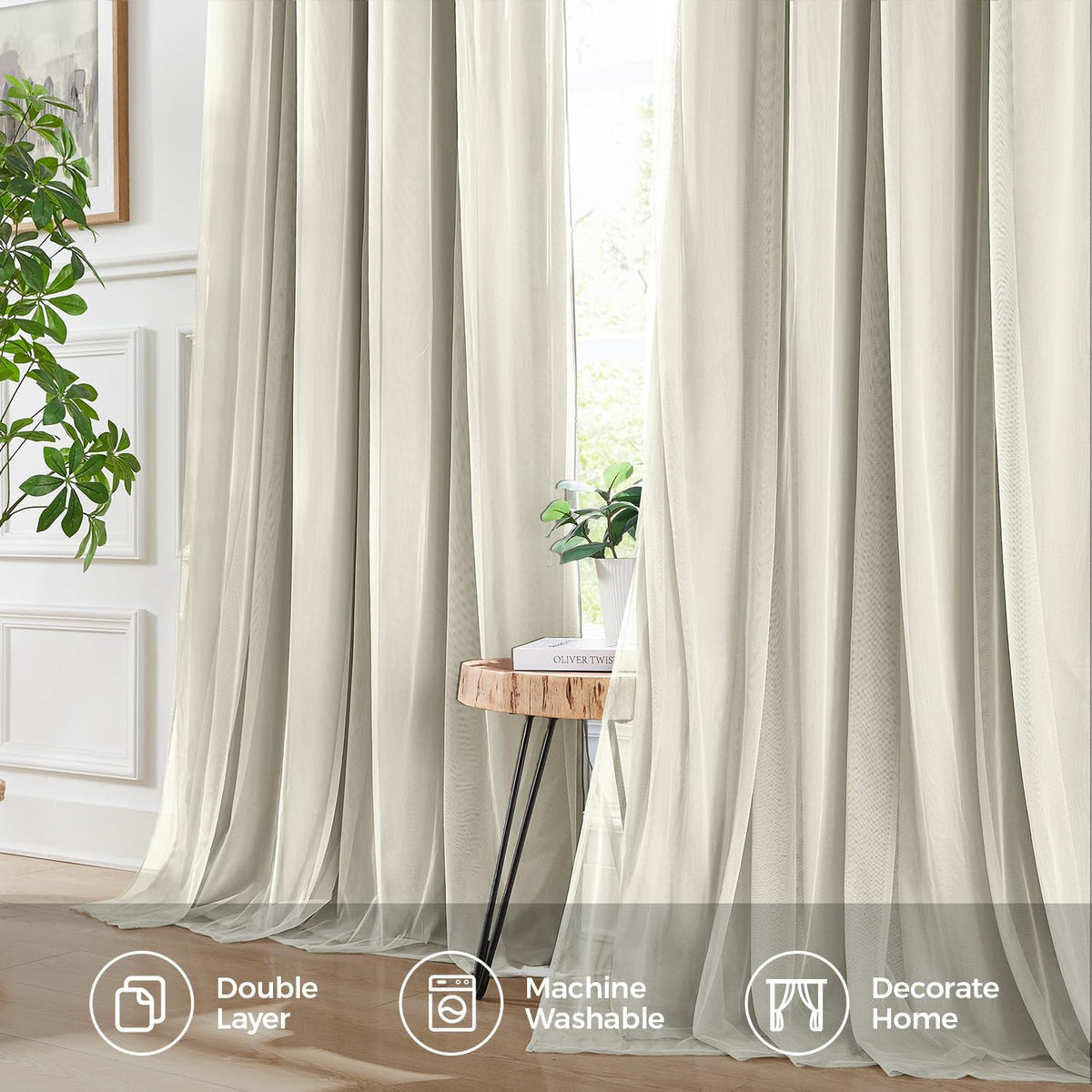 Swandream Blackout Curtains for Bedroom, Double Layer Ivory Curtains, Black Out Curtain 72 inch Long with Sheer Overlay for Living Room, Ro…