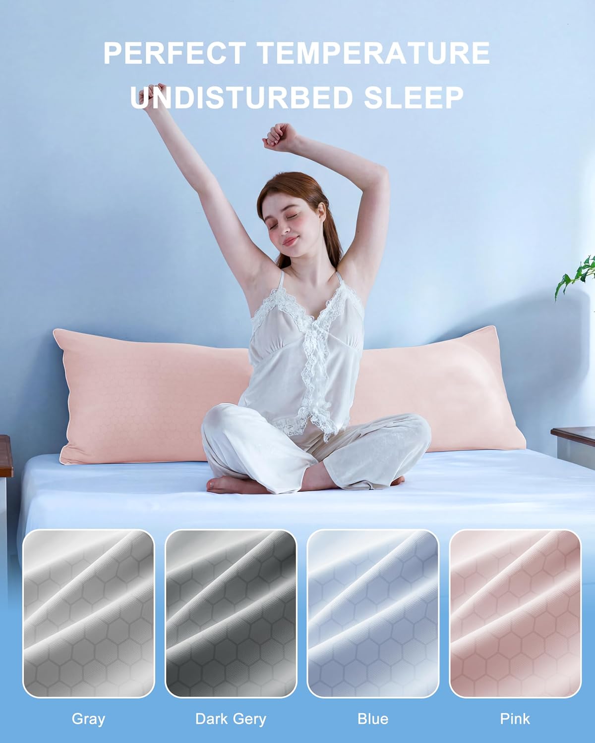 YZ HOME Cooling Body Pillow for Adults, Cold Touch Fabric, Blue Shredded Memory Foam, Support for Side Back Stomach Sleepers, Removable…