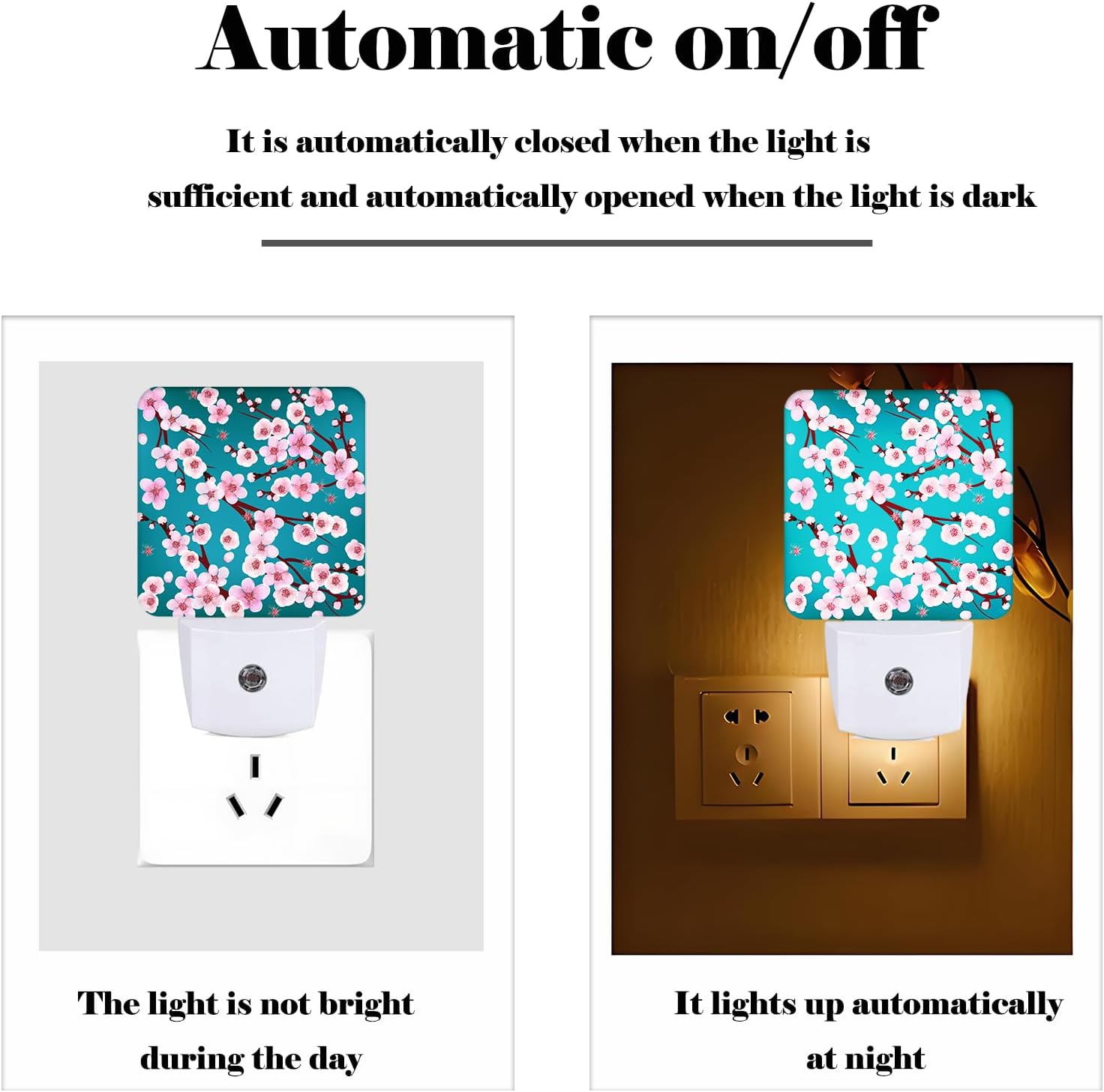 Cherry Blossom Night Light, Plug Into Wall Decor for Stairway, Hallway, Kitchen, Dusk to Dawn Sensor Nightlights for Boys/Girls/Women/Men…