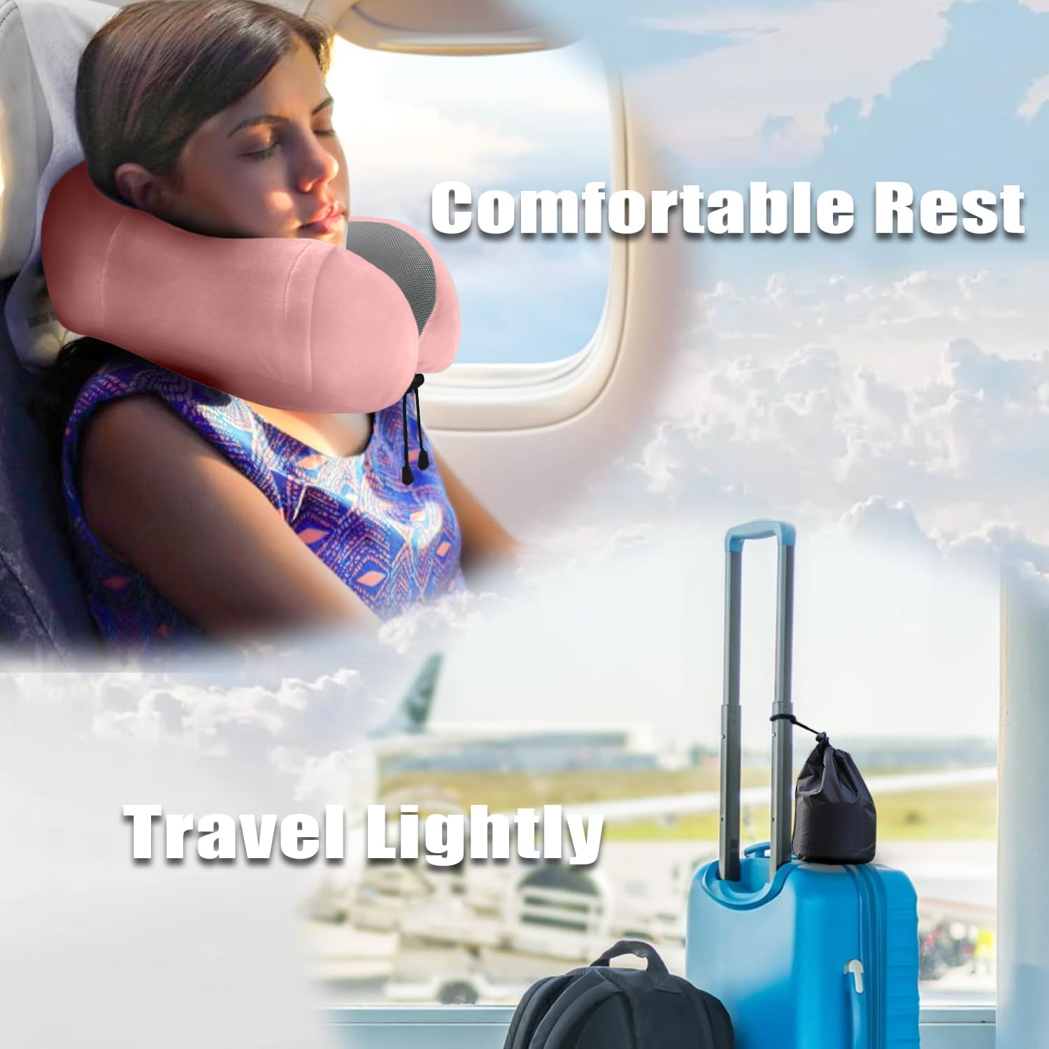 Elvodosia Travel Pillow, Memory Foam Neck Pillow for Traveling, U Shape Neck Pillow Airplane Portable Flight Pillow Travel Kit with…