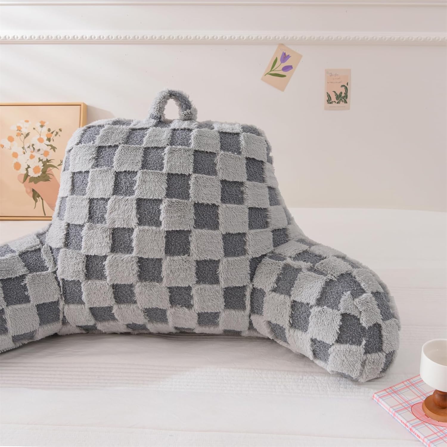 Aimuan Checkered Reading Pillow Bed Rest Wedge Backrest Checkerboard Pillow with Arms Back Support for Sitting Up in Bed Cushion Incline…