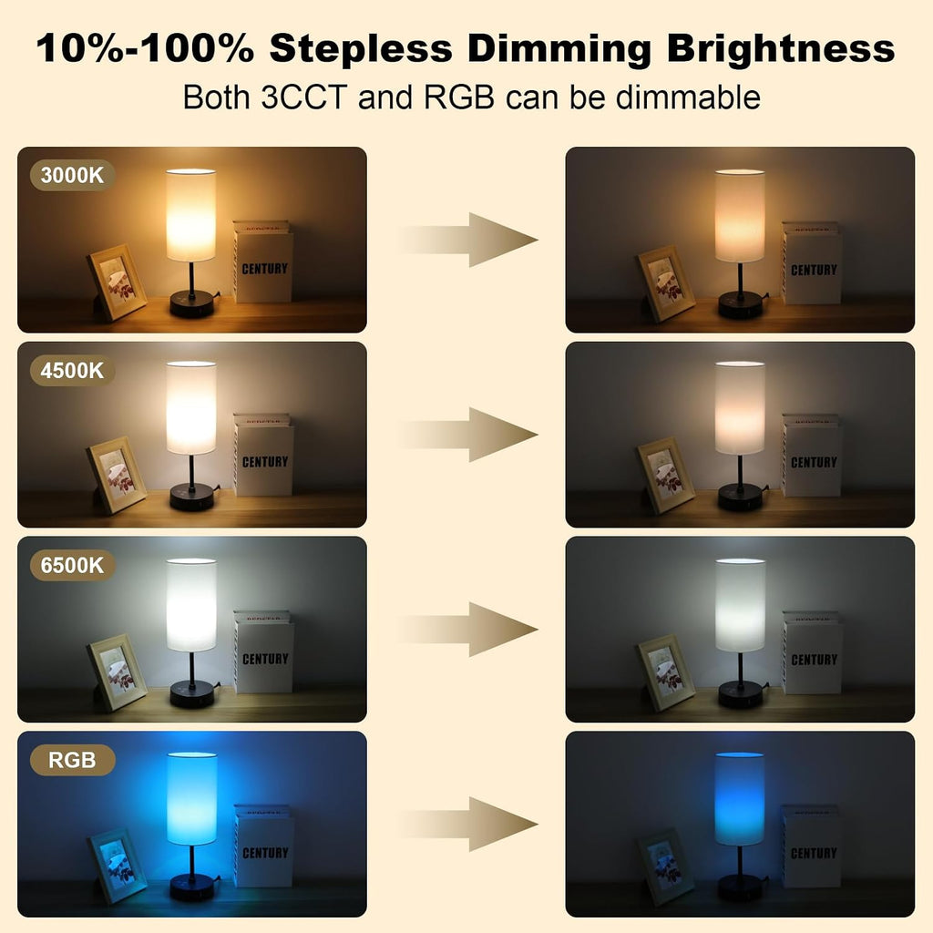 Unicozin Table Lamp,3 CCT 3000K/4500K/6500K & RGB Color Changing, Stepless Dimmable Touch Control Bedside Lamp for Reading, Ambience…