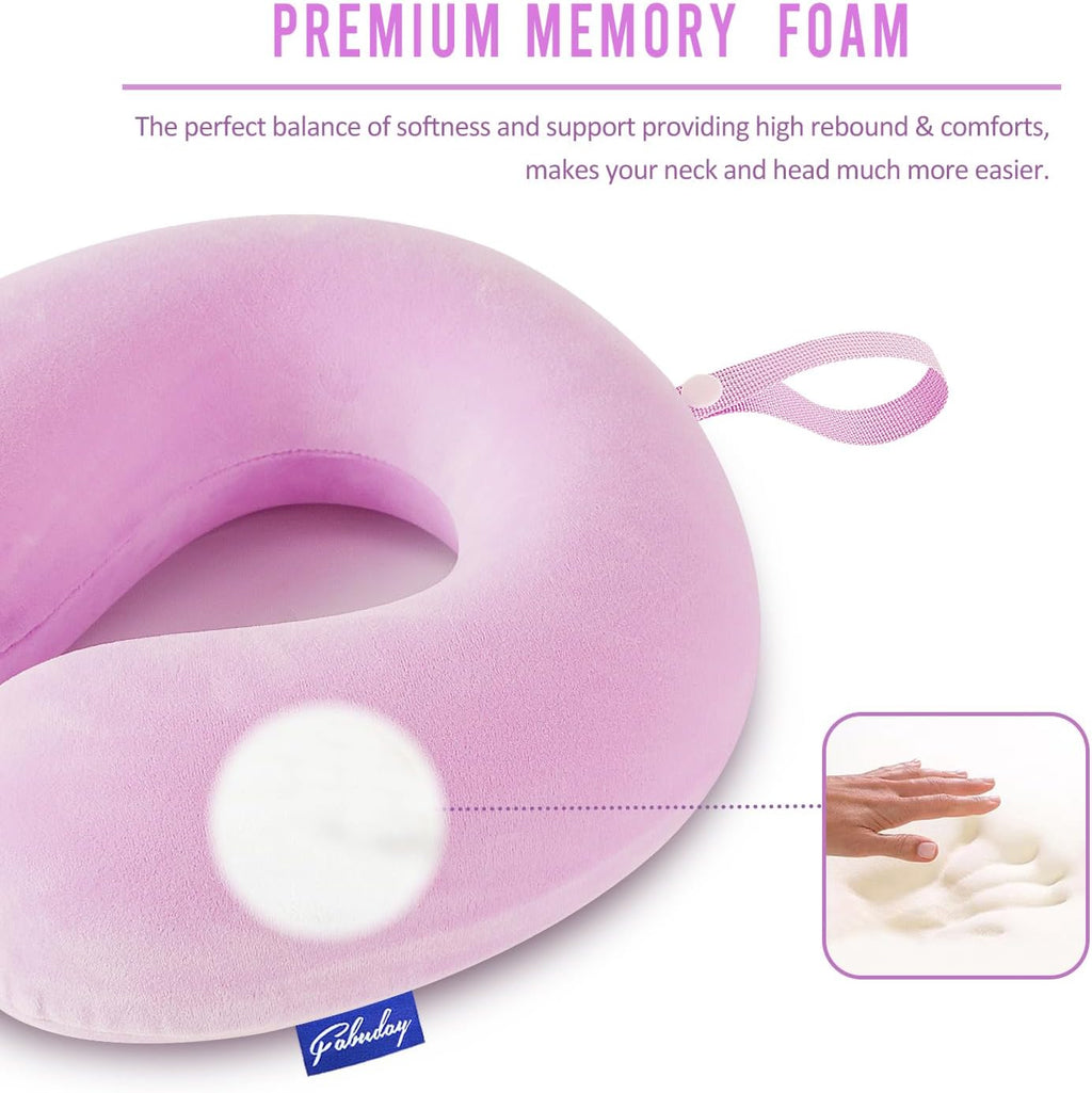 Fabuday Travel Pillow Memory Foam for Airplanes - Neck Pillow for Traveling, Car, Home, Flight Pillow for Sleeping with Attachable Snap Str…