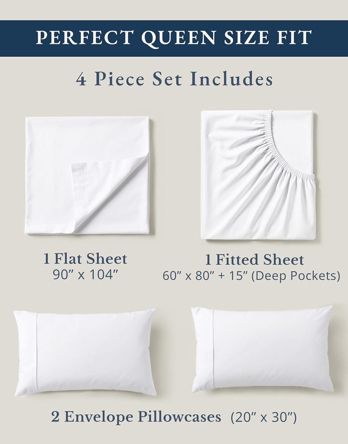 LaneLinen LANE LINEN reusable 100% Organic Cotton Queen Sheet Set, Soft & Comfy Fully Elasticized 15" Deep Pocket Bed Sheets, Low Pill…