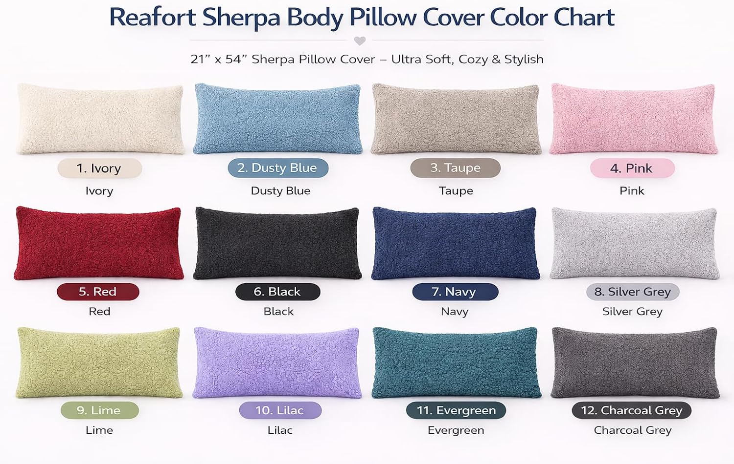 Reafort Sherpa Body Pillow Cover 21" x 54", Plush Fleece Long Body Pillowcase with Zipper Closure, Ultra Soft Fluffy Cozy Decorative…