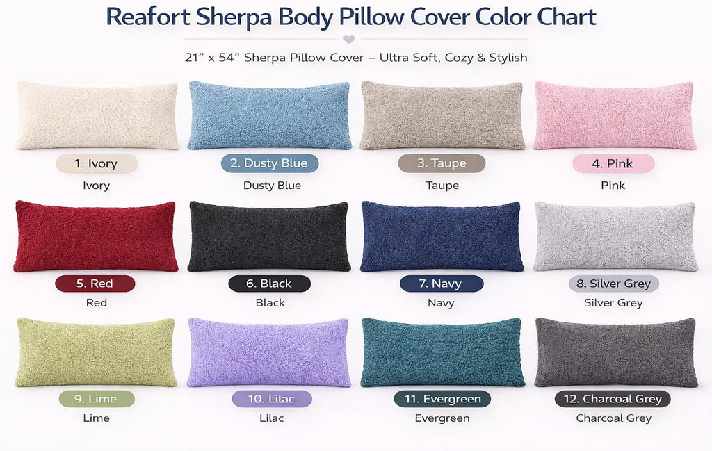 Reafort Sherpa Body Pillow Cover 21" x 54", Plush Fleece Long Body Pillowcase with Zipper Closure, Ultra Soft Fluffy Cozy Decorative…