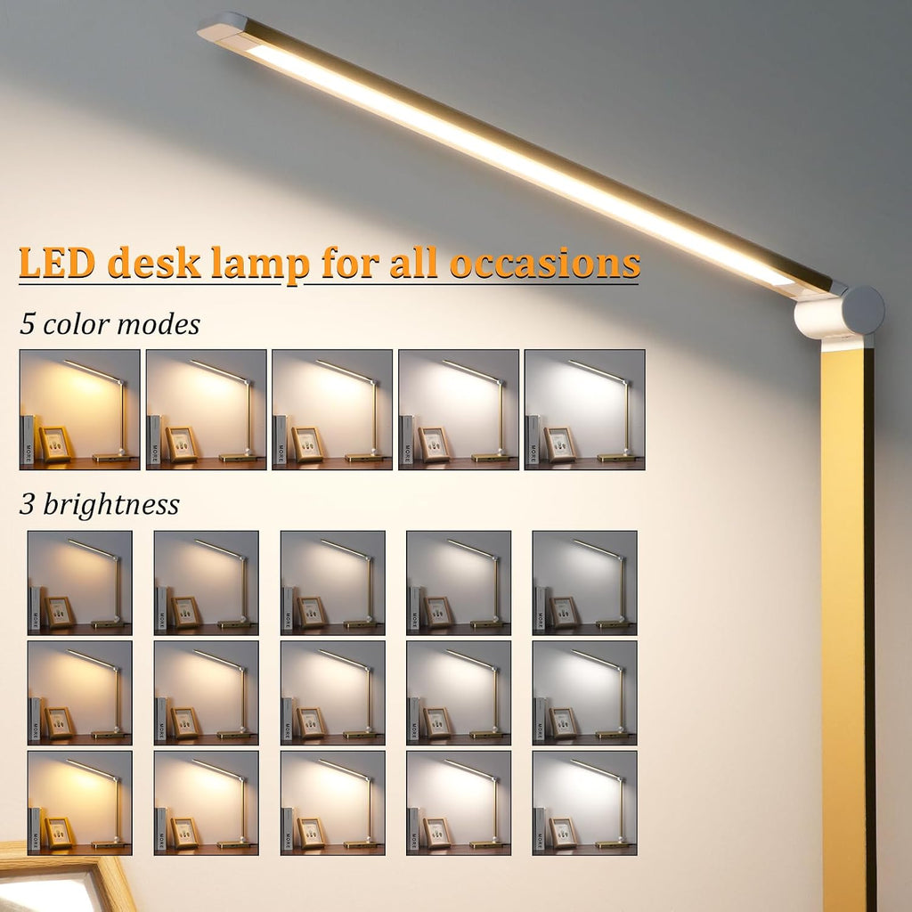 LED Desk Lamp with USB Ports, Touch Desk Lamps for Home Office with 5 Color Modes,3 Brightness Desk Light with Small Night Light, Reading…