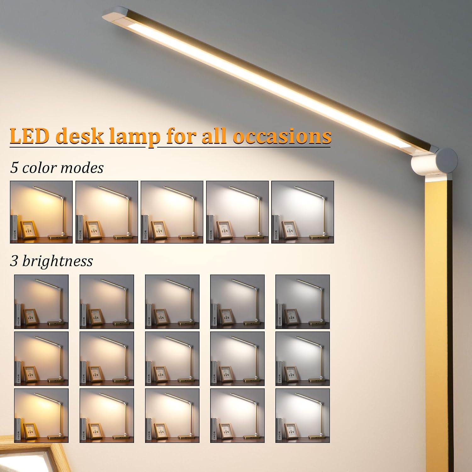 LED Desk Lamp with USB Ports, Touch Desk Lamps for Home Office with 5 Color Modes,3 Brightness Desk Light with Small Night Light, Reading…