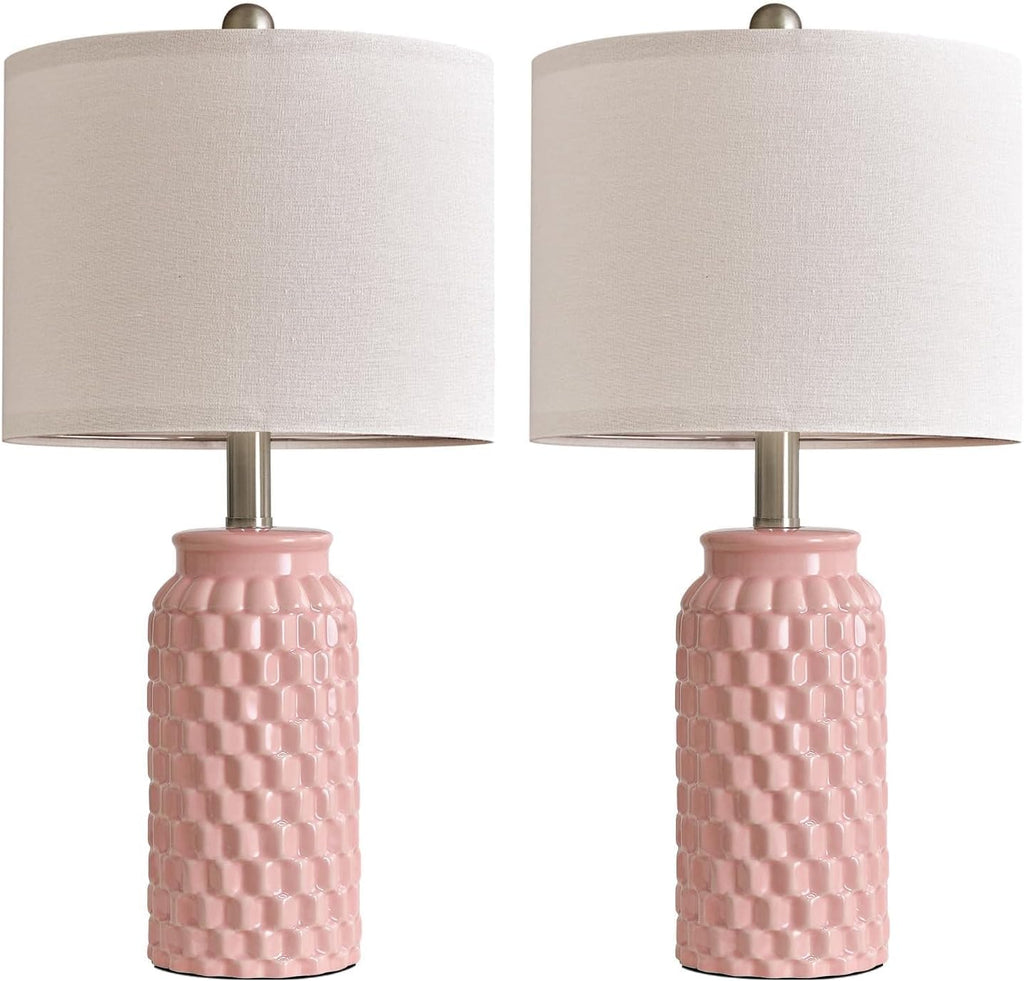 20.5" Small Bedside Lamps Set of 2 with 5FT Cord, Pink Ceramic Modern Farmhouse Table Lamps for Nightstand, Living Room, Bedroom, 3D…