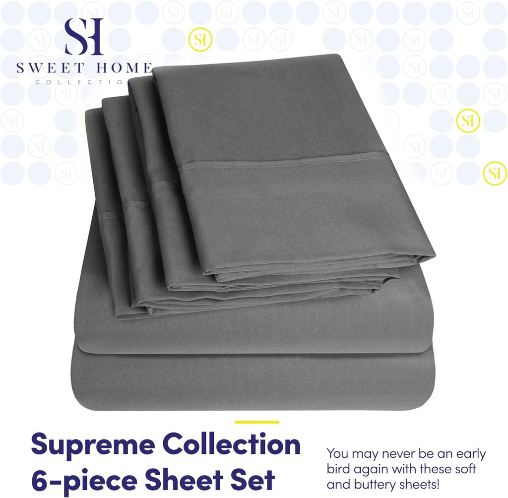 Bed Sheets Queen Size Grey - 6 Piece 1500 Supreme Collection Fine Brushed Microfiber Deep Pocket Queen Sheet Set Bedding - 2 EXTRA PILLOW…