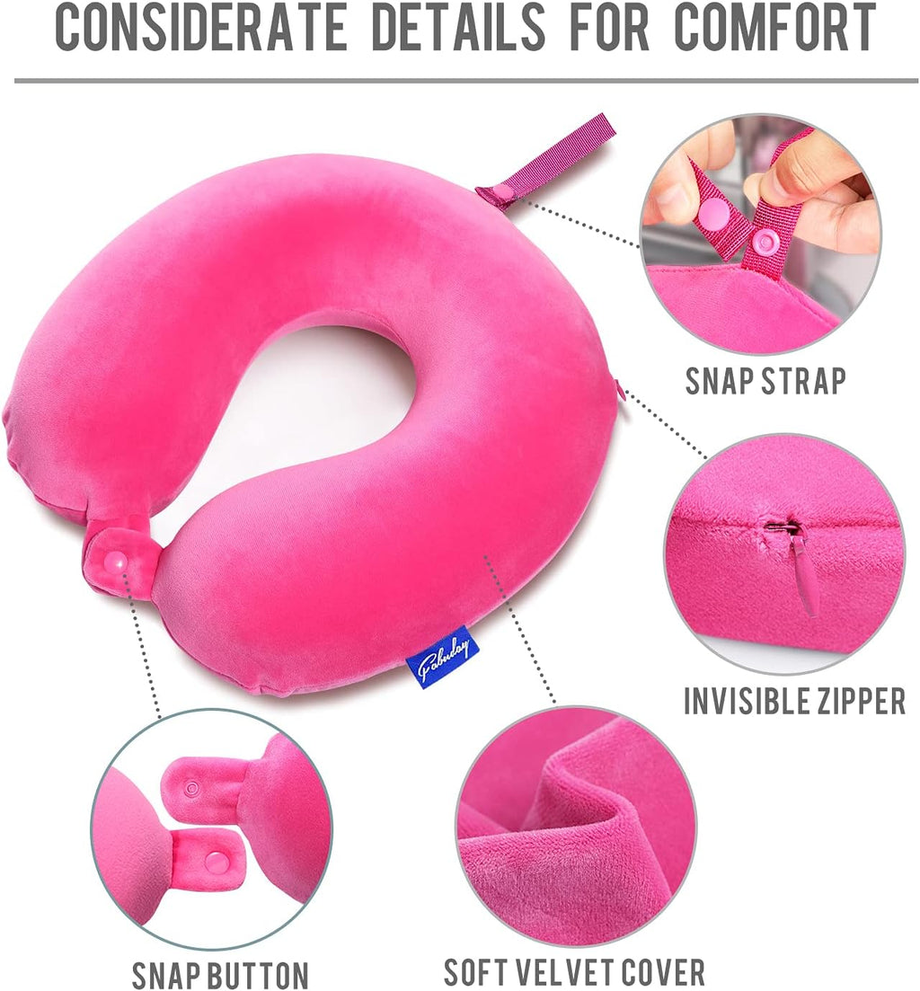 Fabuday Memory Foam Neck Pillows for Travel - Travel Neck Pillows for Airplanes with Attachable Snap Strap Soft Washable Cover, Flight Neck…
