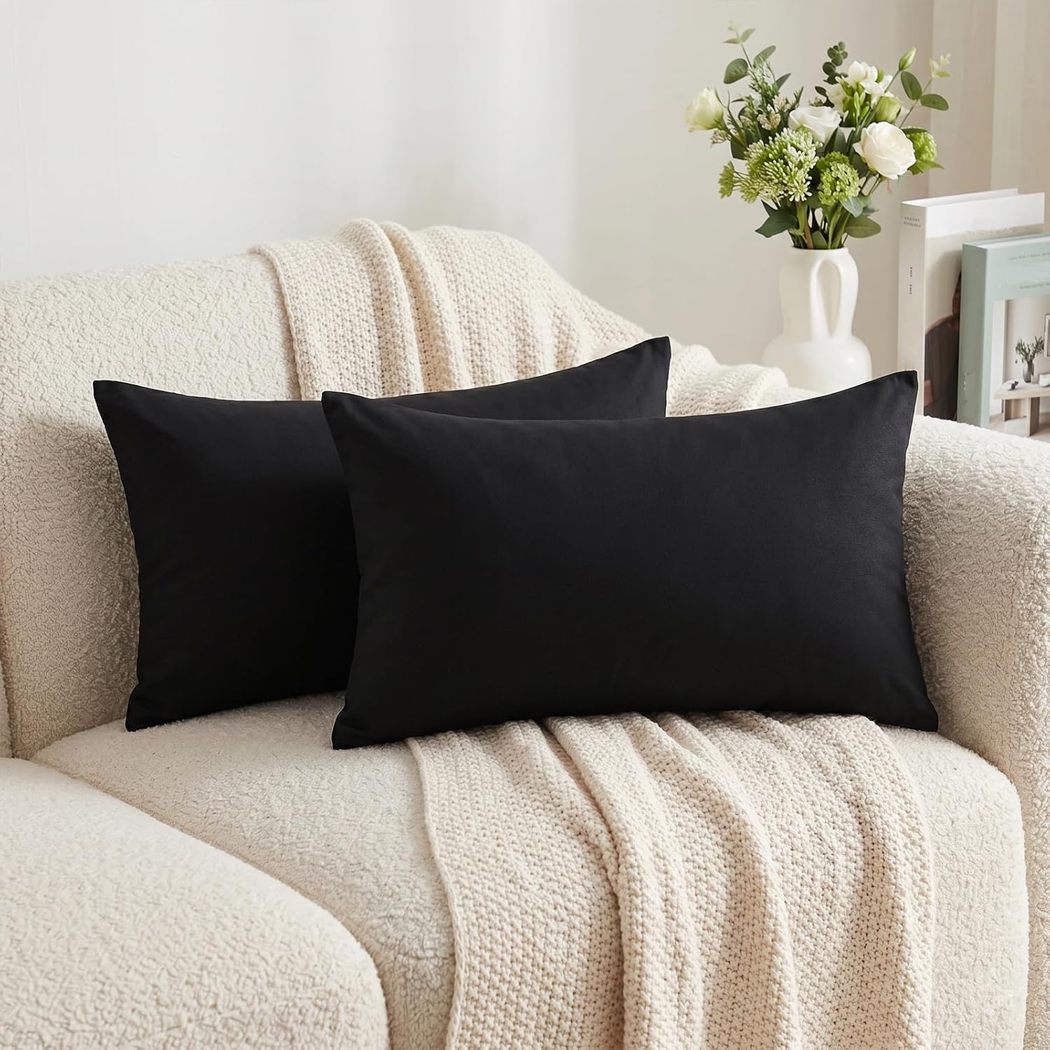 Thmyo 4-Pack 100% Cotton Lumbar Comfortable Solid Decorative Throw Pillow Case Rectangle Cushion Cover Sublimation Blank Pillow Covers Chri…