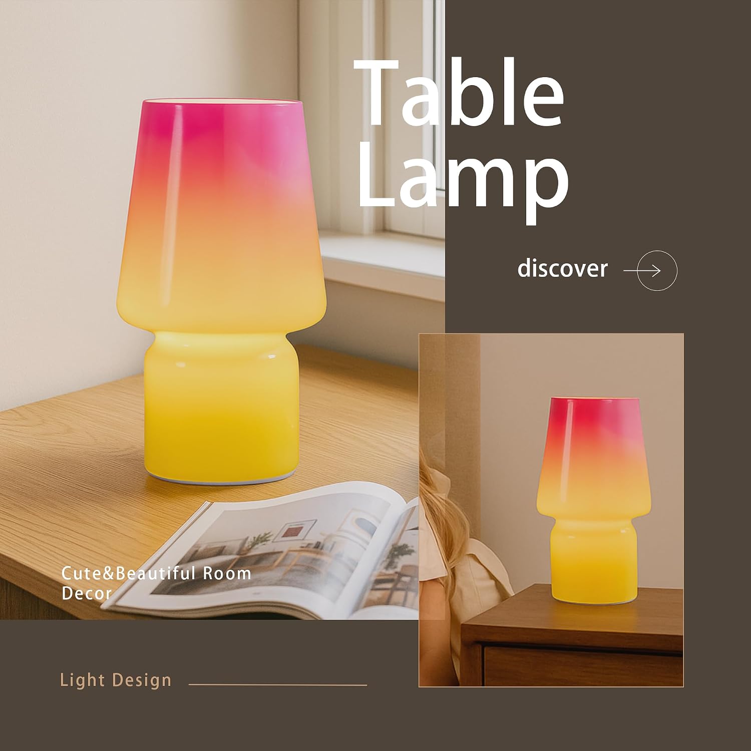 Mushroom Lamp, Mother's Day Gifts, Small Table Lamp, Cute Nightstand Kitchen Mini Lamp, Glass Table Lamp, Suitable for Bedrooms, Kitchens…