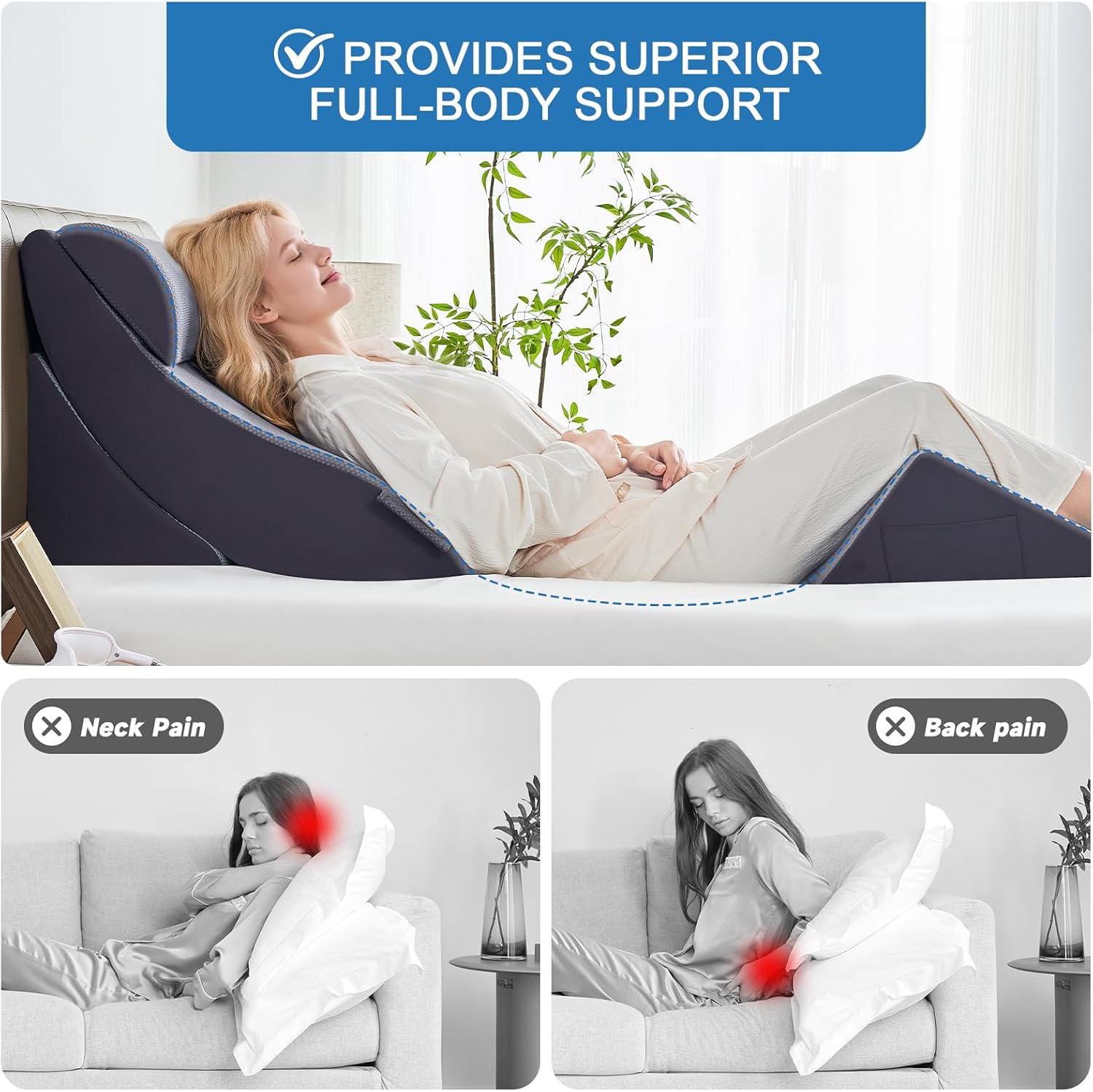 Paxato 4PCS Bed Wedge Pillow Set for After Surgery, Orthopedic Wedge Pillows for Sleeping, Back, Neck and Leg, Adjustable Memory Foam Supp…