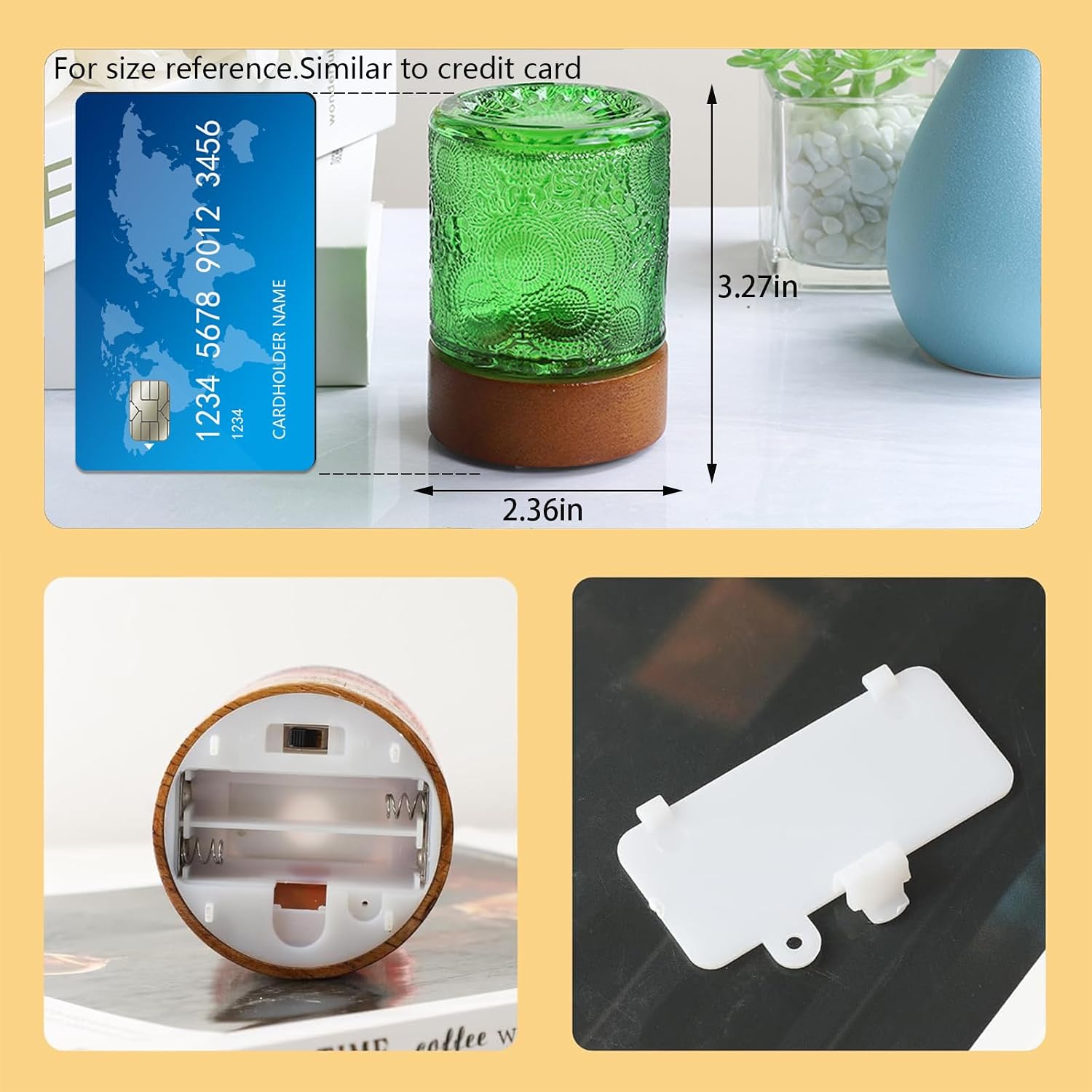 Mini Soft Warm Light Lamp Battery Operated Portable Night Light with Timer, Small Glass Vintage Dim Sleep Nightlights, Battery Powered…