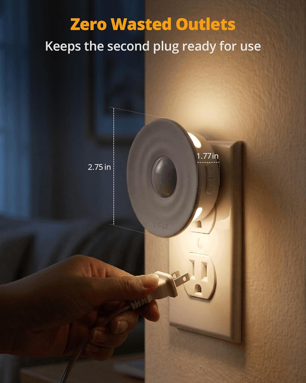 Lyridz Plug-in Backlit Motion Sensor Night Light with Dusk to Dawn Sensor, 1-50LM Precise Dimmable Wall Lights for Bedroom, Bathroom, Hallw…
