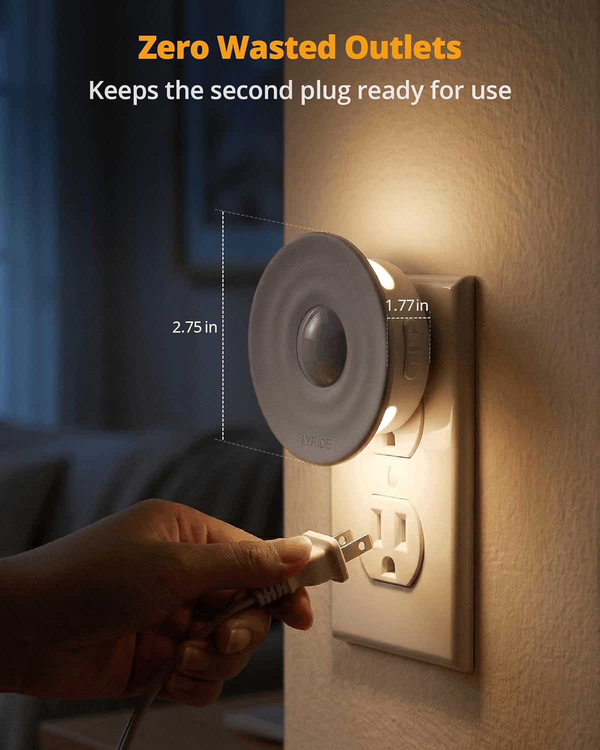 Lyridz Plug-in Backlit Motion Sensor Night Light with Dusk to Dawn Sensor, 1-50LM Precise Dimmable Wall Lights for Bedroom, Bathroom, Hallw…