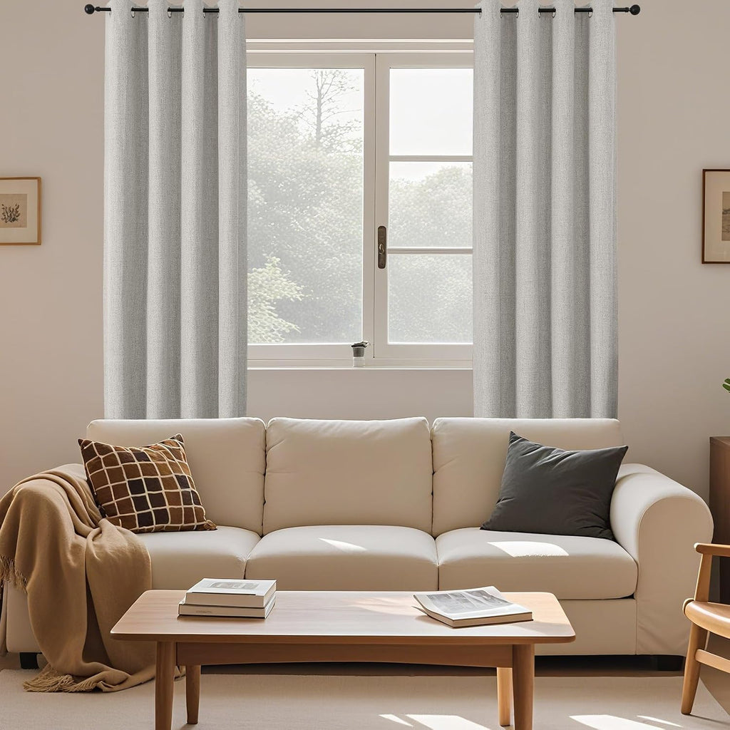 Cucraf 100% Blackout Curtains 63 inches Length 2 Panels Set, Room Darkening Linen Textured Curtain Grommet for Bedroom Living Room, Light B…
