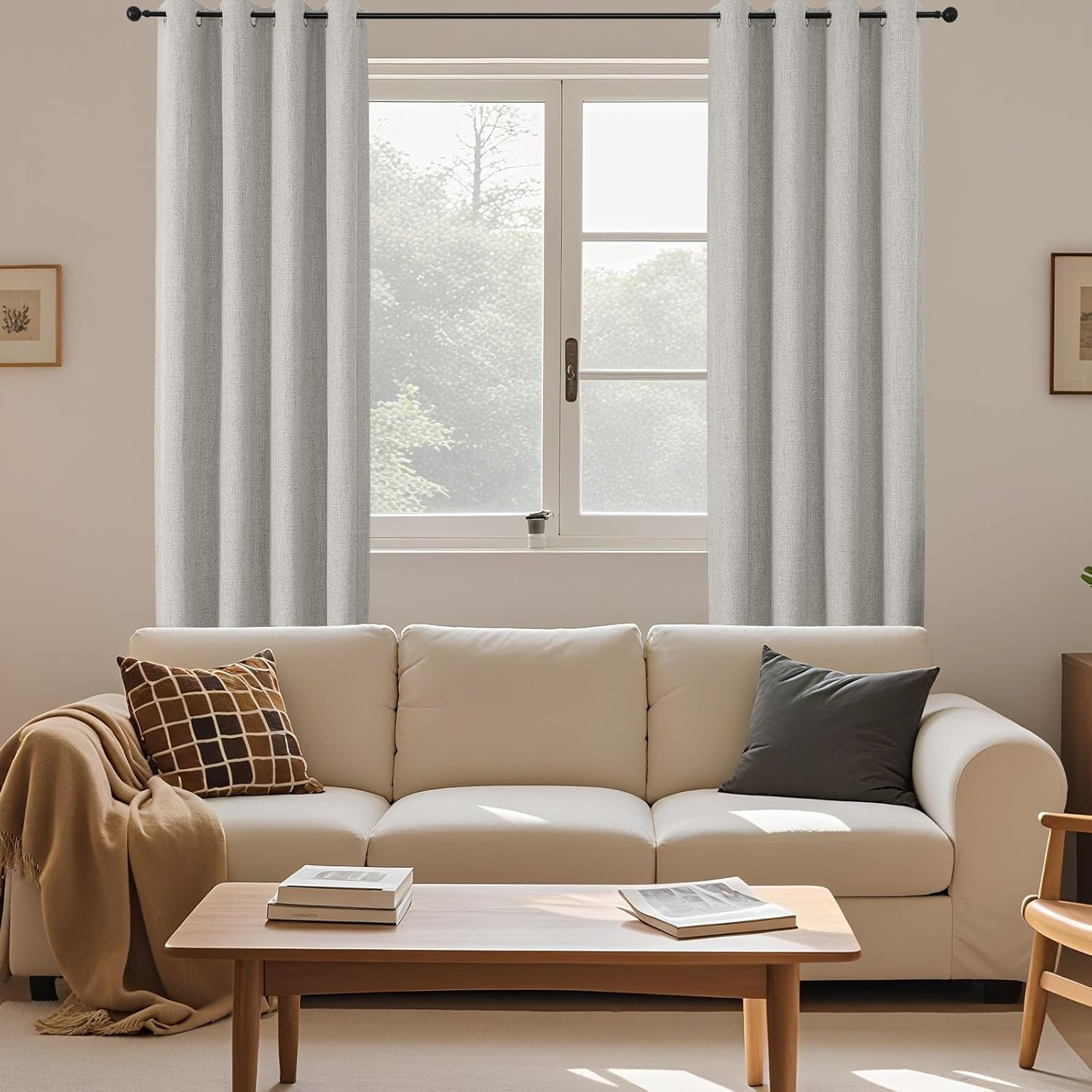 Cucraf 100% Blackout Curtains 54 inches Length 2 Panels Set, Room Darkening Linen Textured Curtain Grommet for Bedroom Living Room, Light B…