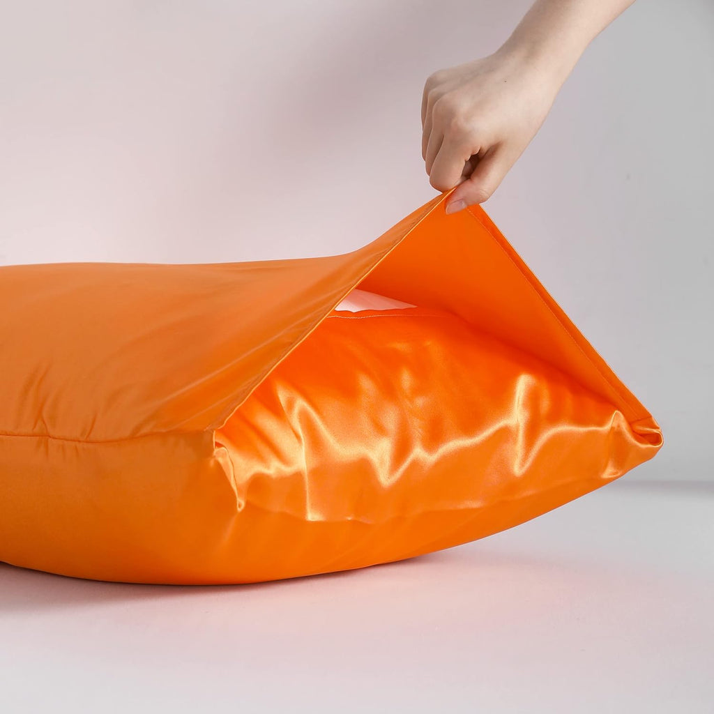 Ntbay 12 Pack Satin Queen Pillowcases for Hair and Skin, Luxurious and Silky Pillow Cases with Envelope Closure, 20 x 30 Inches, Orange 12…