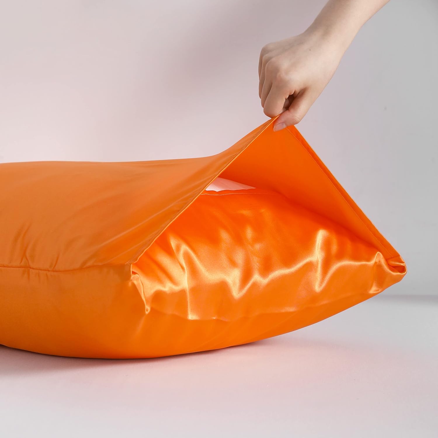 Ntbay 12 Pack Satin Queen Pillowcases for Hair and Skin, Luxurious and Silky Pillow Cases with Envelope Closure, 20 x 30 Inches, Orange 12…