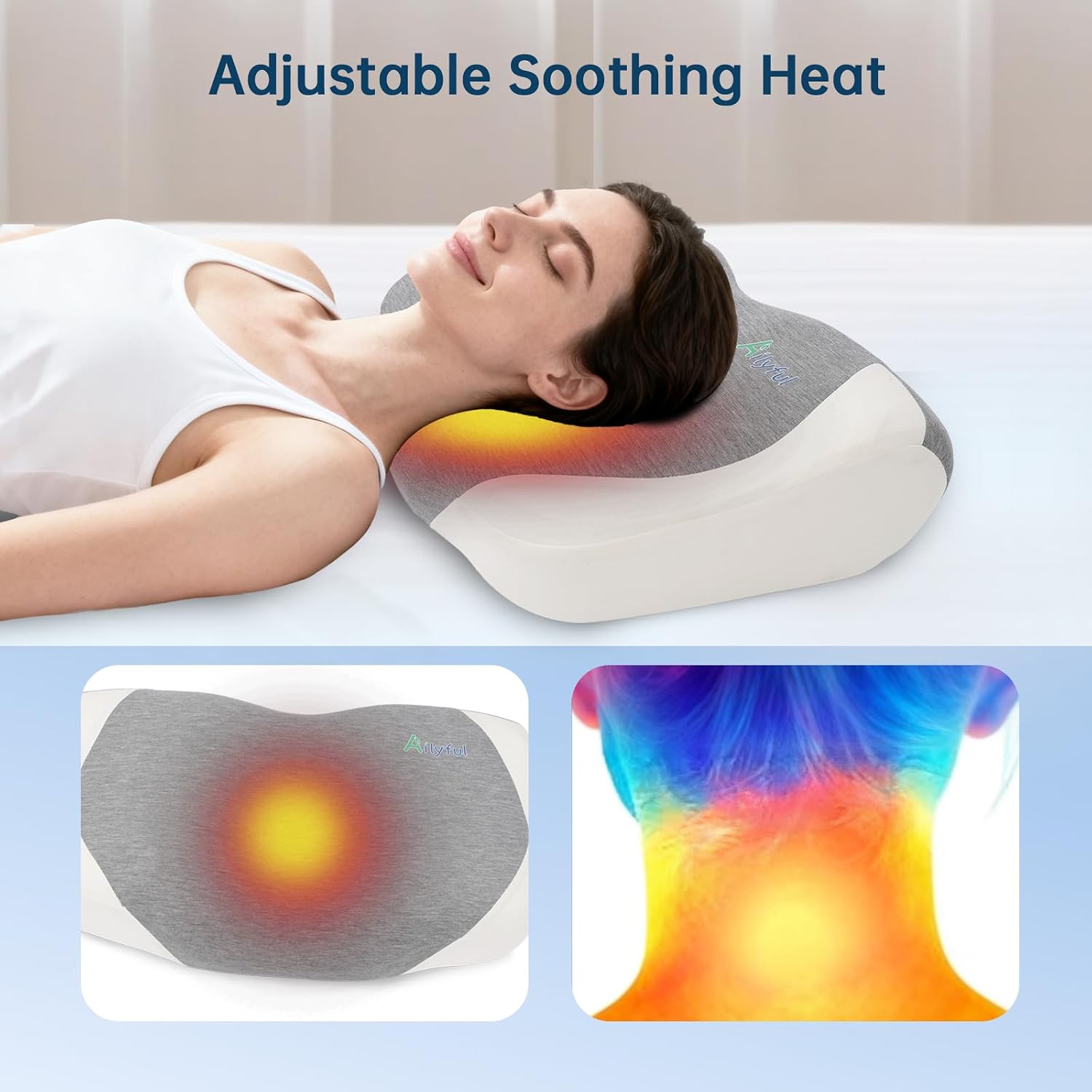 Heated Neck Support Pillow, Ergonomic Design with 5-Zone Support & 3-Level Heat, Auto Shut-Off Timer, 5V Safe Voltage for Sleeping…