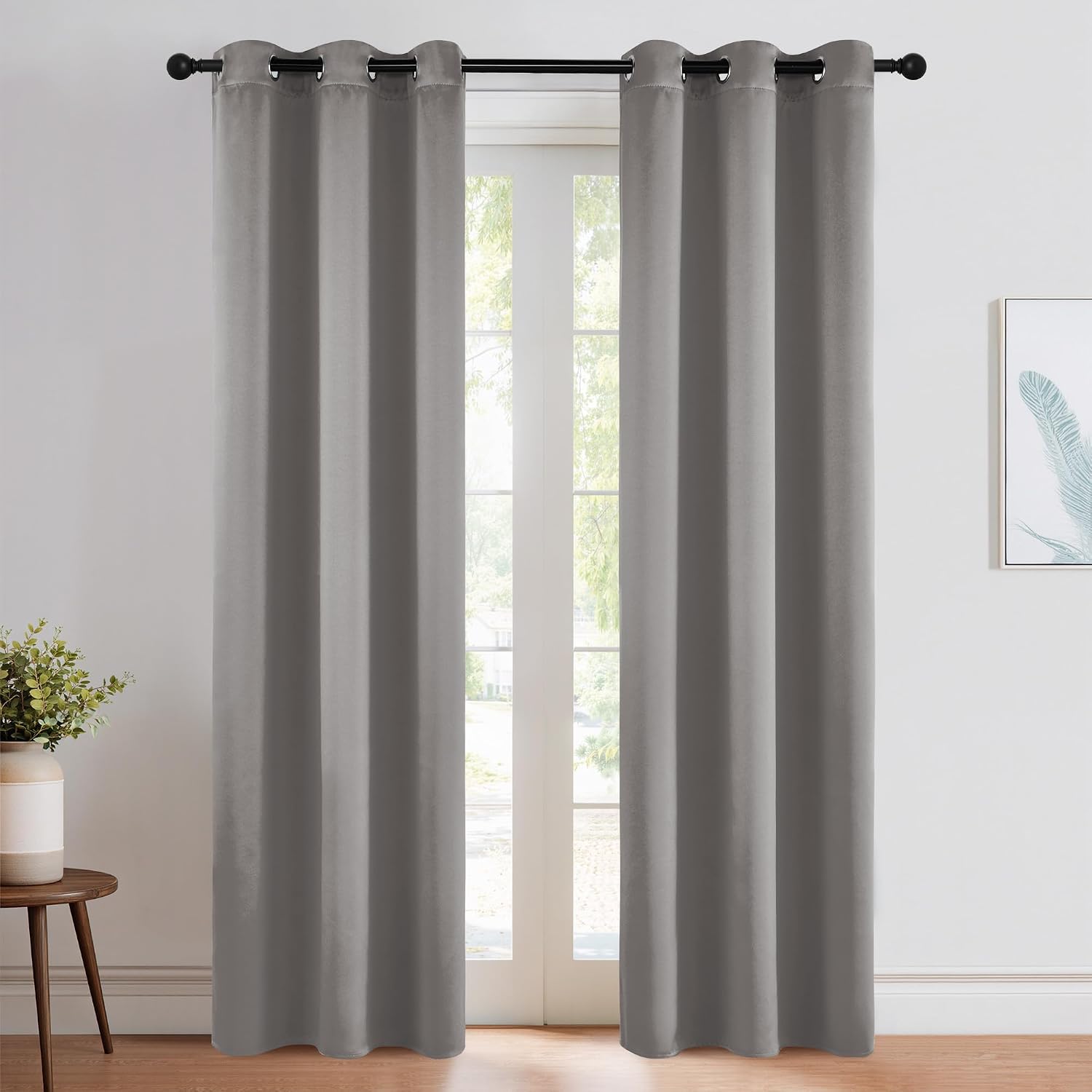 NICETOWN Room Darkening Cafe Satin Curtains for Small Windows, 42" Wide by 84" Long, 2 Panels, Chrome Gray, Grommet Privacy Blackout…