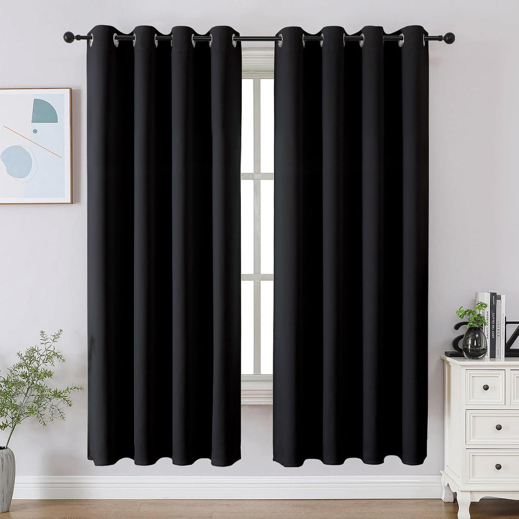 CUCRAF Black Blackout Curtains 63 inch Length 2 Panels Set, Room Darkening Drapes for Living Room Bedroom, Thermal Insulated Light…