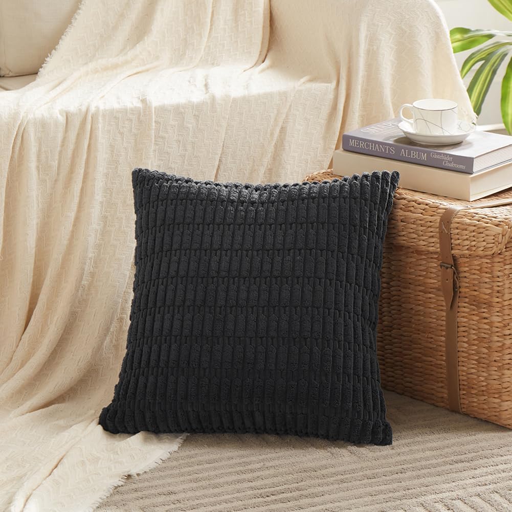 Fancy Homi Decorative Throw Pillow Covers for Bed Couch Bedroom Bench, Soft Corduroy Solid Pillow Case, Rustic Farmhouse Boho Room…