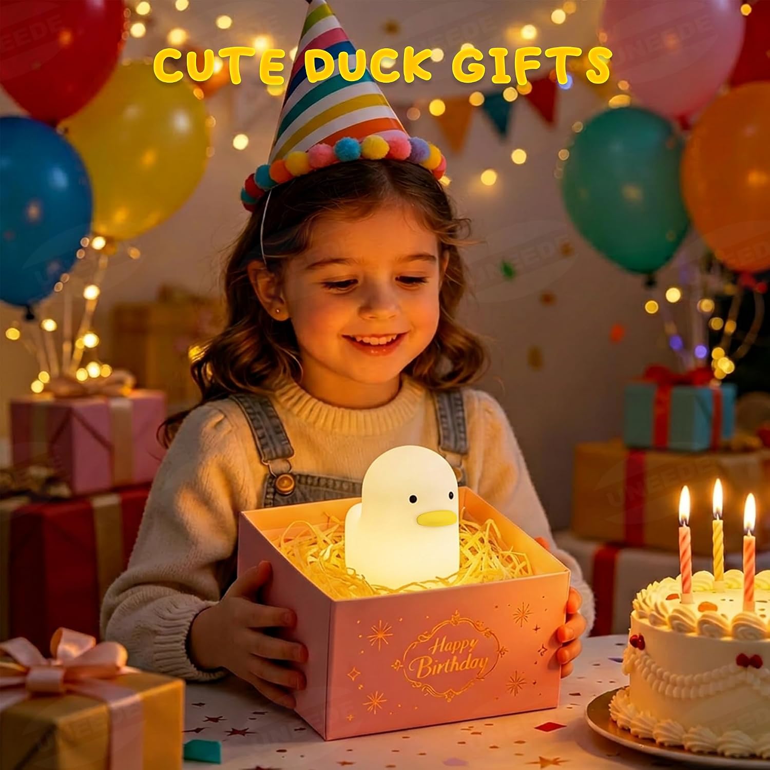 UNEEDE LED Benson Night Light, Cute Duck Animal Silicone Nursery Night Light Rechargeable Table Lamp Bedside Lamp with Touch Sensor for…