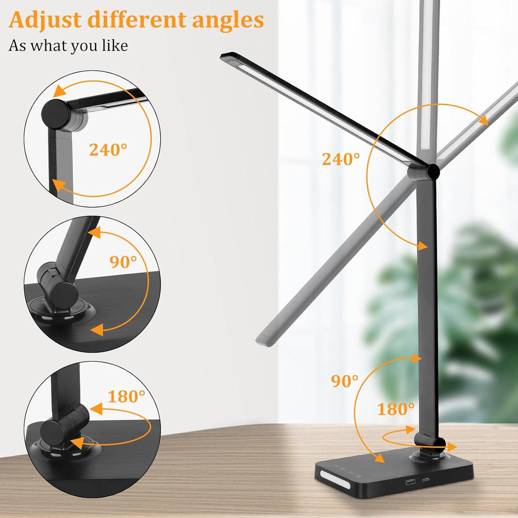 LED Desk Lamp with USB Ports, Touch Desk Lamps for Home Office with 5 Color Modes,3 Brightness Desk Light with Small Night Light, Reading…