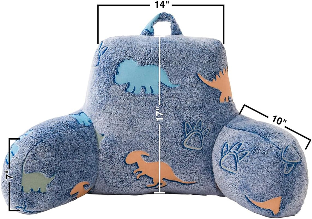 Holawakaka Glow in The Dark Reading Pillow for Sitting up in Bed Sofa Kids Teens, Luminous Dinosaurs Backrest Pillow with Arms, Boys…